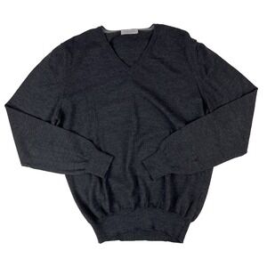Gran Sasso Gray Merino Wool L/S V-Neck Jumper Sweater Mens Size Medium M
